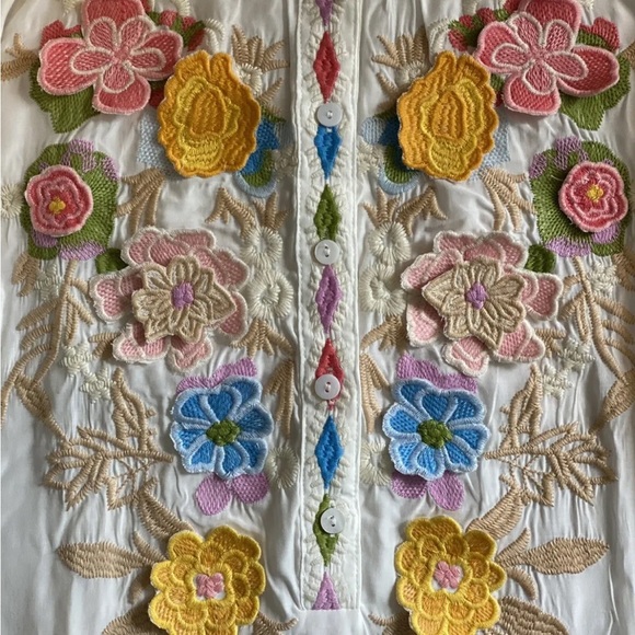 🌸 Gorgeous New Floral Appliqué *Johnny Was Style* Cupro Rayon White Dress & SLIP - Picture 5 of 8